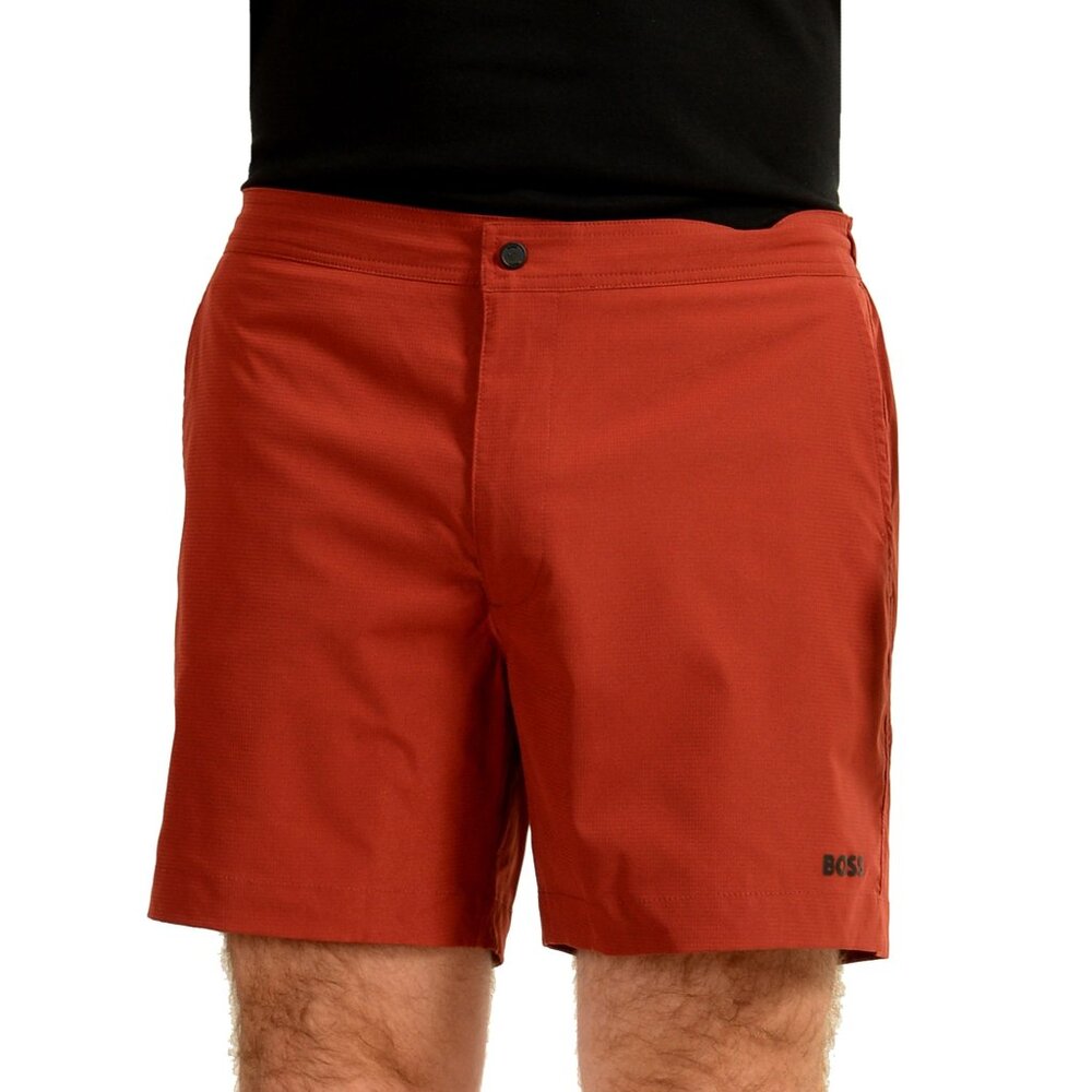 Hugo Boss Men's "Dean" Brick Red Logo Print Swim Board Shorts US M IT 50